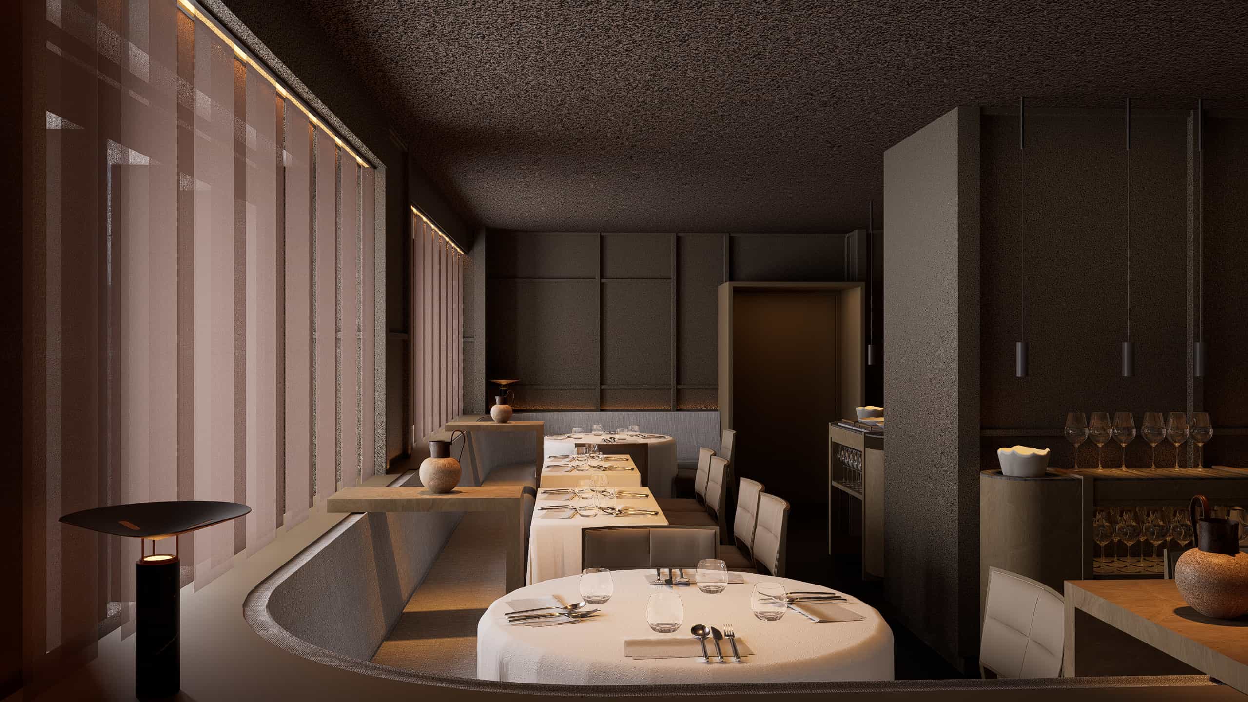 Comedor de diseño sofisticado en el Restaurante Trescero equipado con la calidez de las sillas Manila de Andreu World.